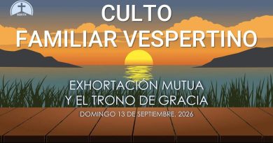 CULTO FAMILIAR VESPERTINO – 13 de septiembre, 2026 – Berith